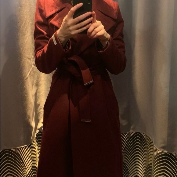Ted Baker Long Wool Blend Wrap Coat in Burgundy, Size 2 (US 4-6 - Picture 1 of 7